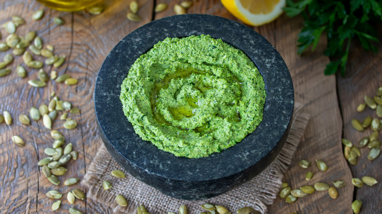 pumpkin seed pesto in a bowl