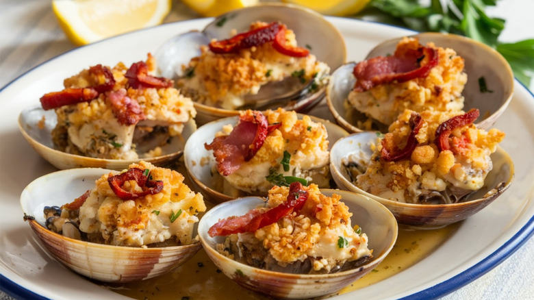 Clams casino on a white plate