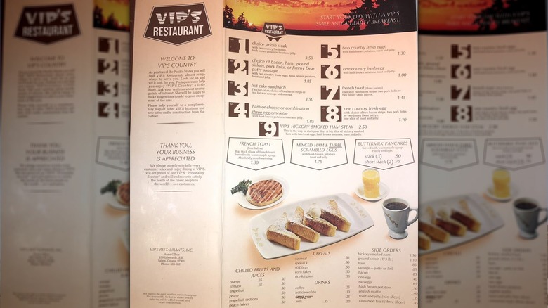 Vip's restaurant menu