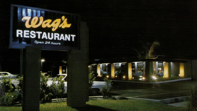 A Wag's Restaurant exterior at night