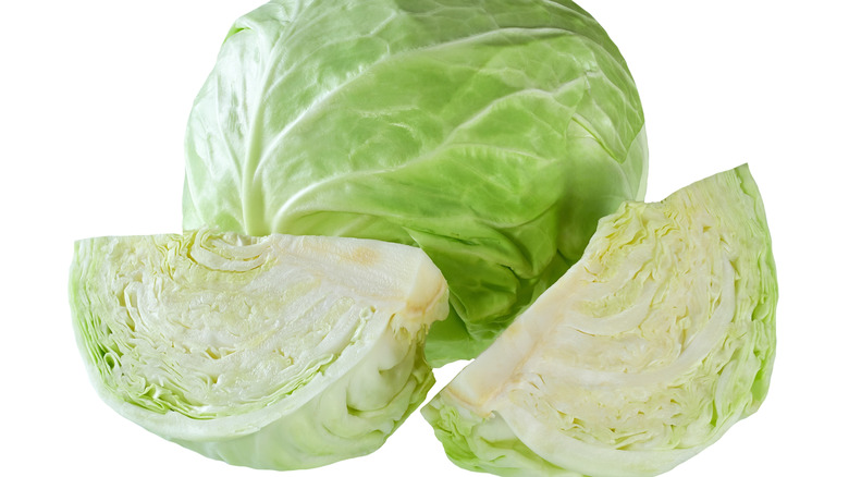 Whole cabbage and quarters