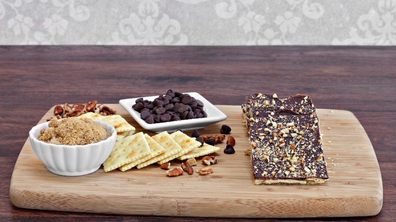 Homemade crack cookies made with saltines, chocolate and nuts