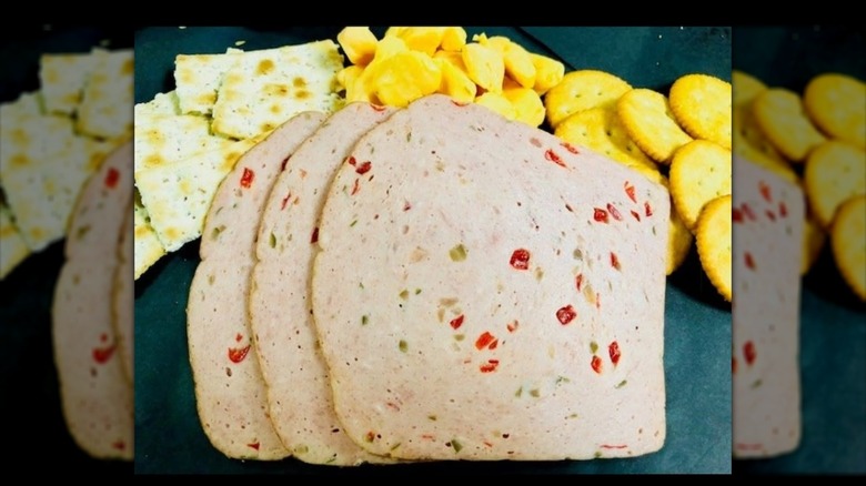 sliced pickle and pimiento loaf with crackers