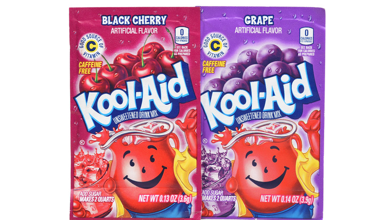 Two packets of Kool-Aid on a white background