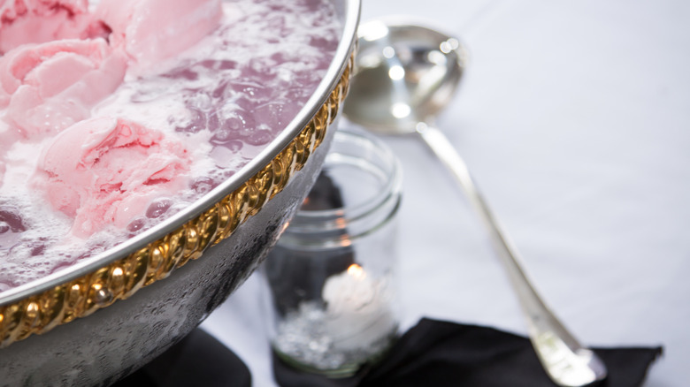 Creamy pink punch in a bowl