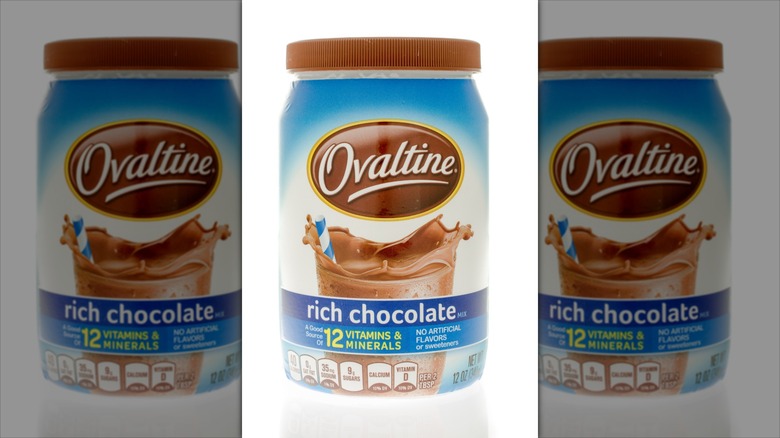 A container of Ovaltine rich chocolate mix