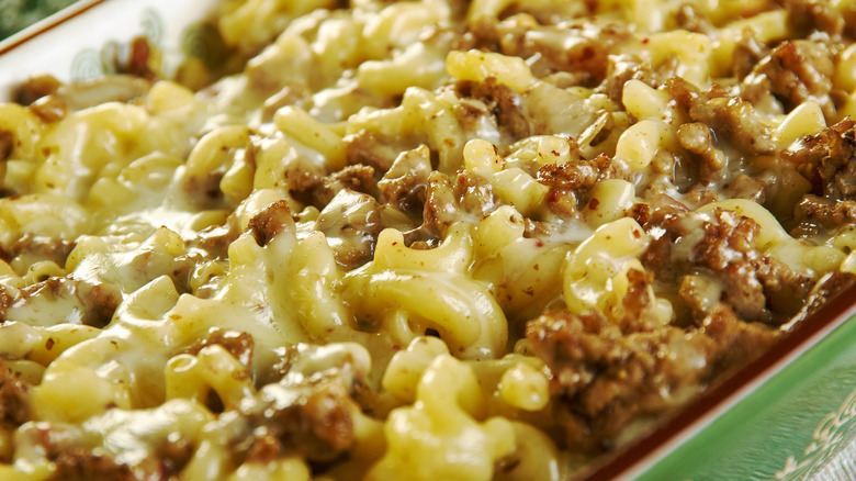 Hamburger casserole in a dish
