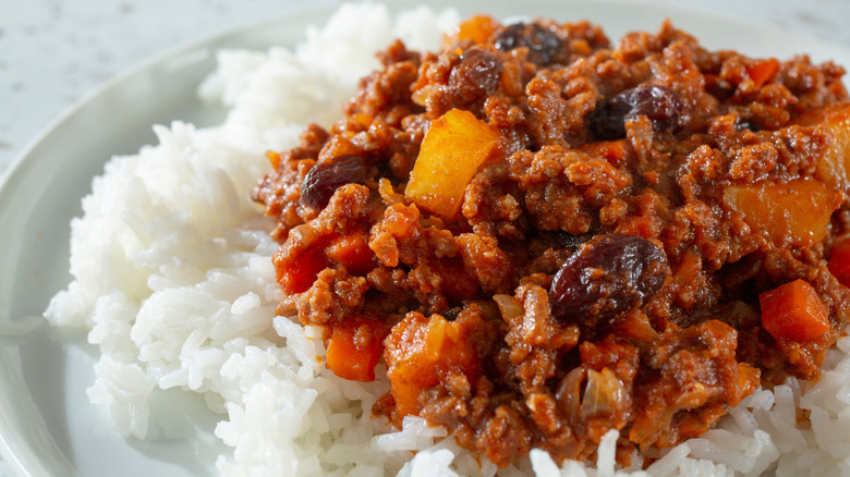 Picadillo over white rice