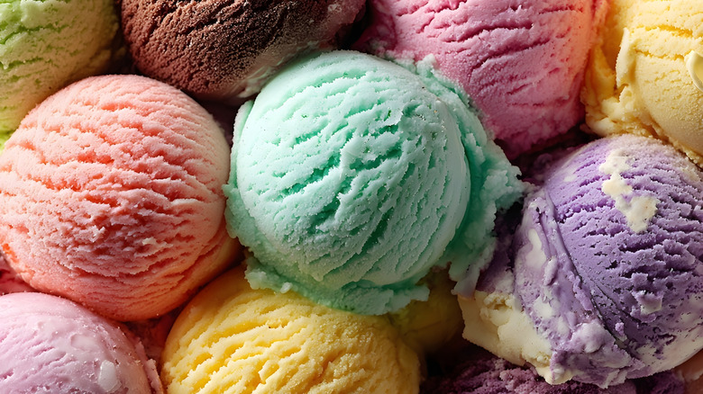 Close up on assorted scoops of ice cream