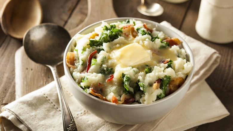 Irish colcannon in white bowl
