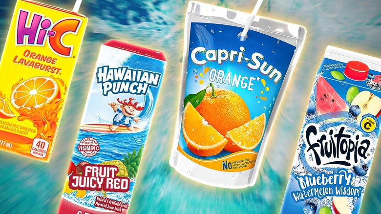 Cartons of Hi-C, Hawaiian Punch, Capri Sun, and Fruitopia