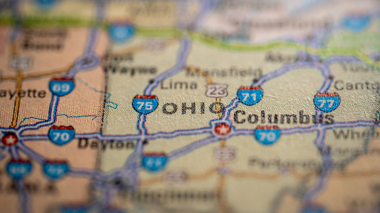 Close up of Ohio on a map