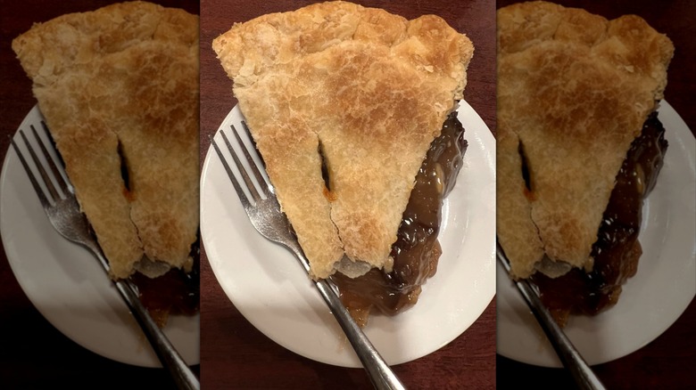 Piece of raisin pie with fork