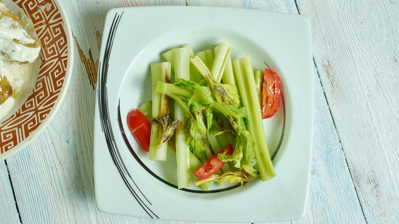 Celery Victor on a white plate