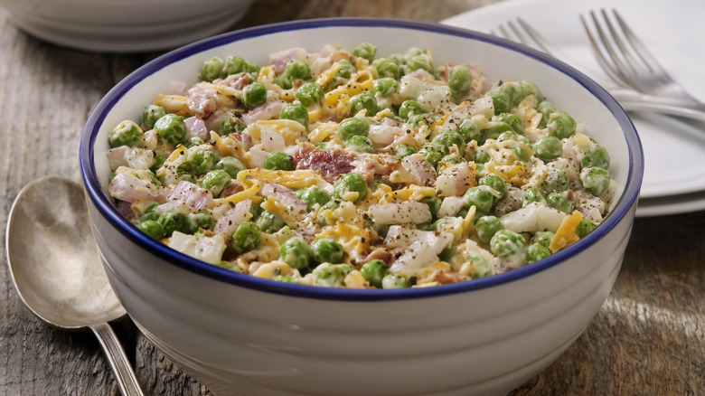 pea and peanut salad in a bowl