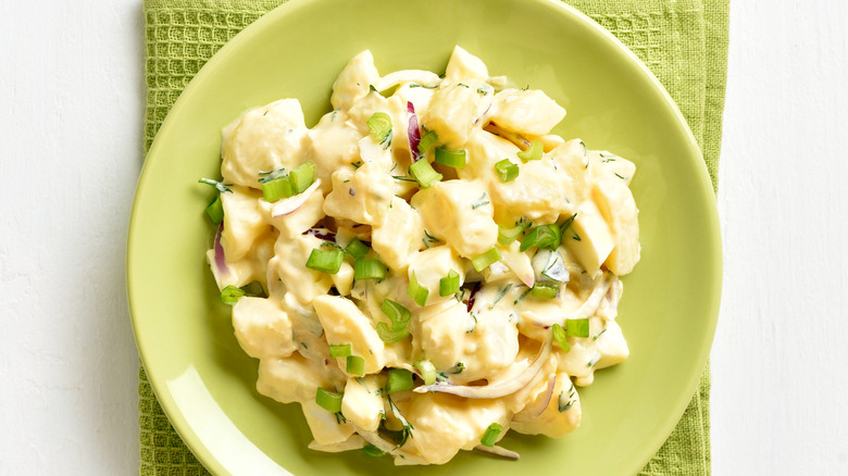 Potato salad on a green plate