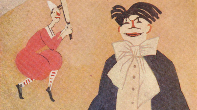 A mural of artwork from Xavier Marcel Boulestin's restaurant depicting a man in a white tie