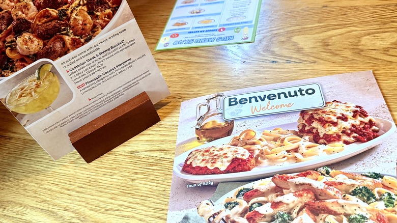 Table at Olive Garden with menus
