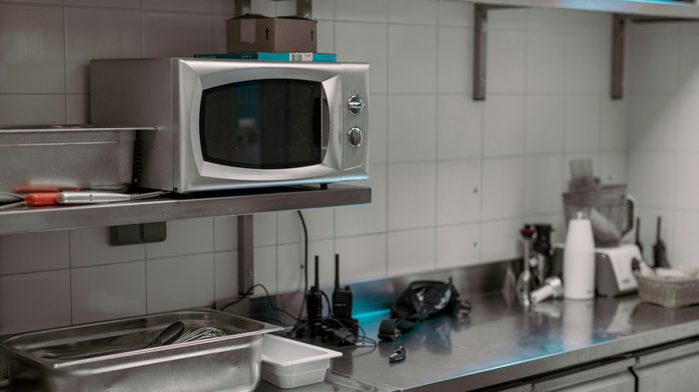 Microwave in a professional restaurant kitchen