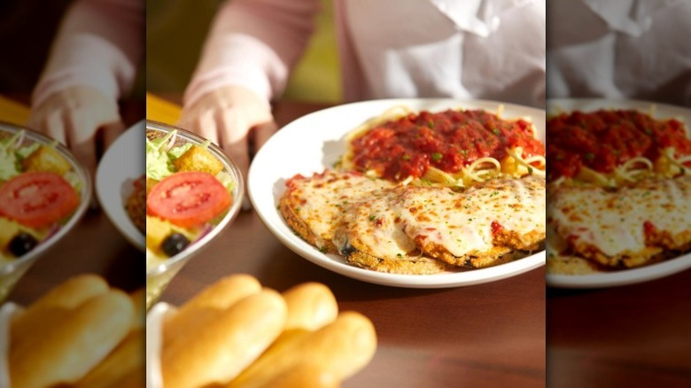 A plate of Eggplant Parmigiana from Olive Garden