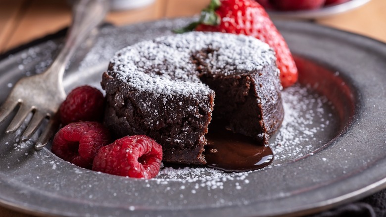 Chocolate lava cake with fresh berries