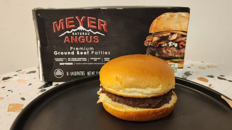 A box of Meyer Natural Angus burgers