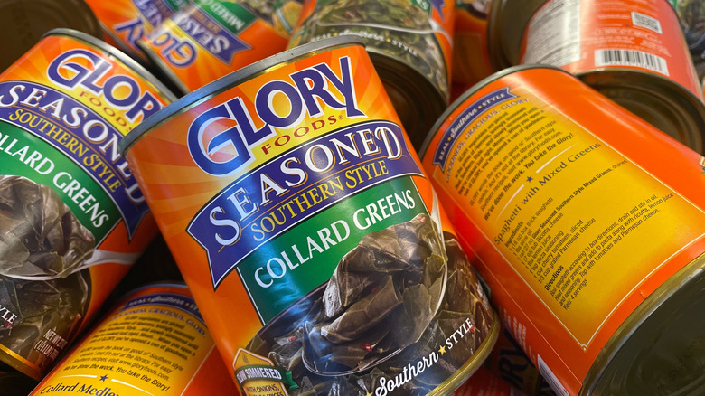 A pile of canned collard greens.