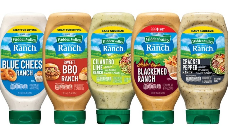 Five Hidden Valley Ranch flavors in bottles