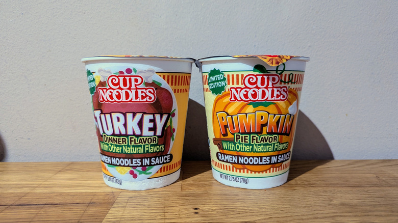 cup noodle thanksgiving flavors on kitchen island
