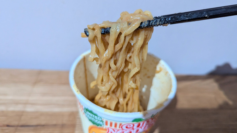 pumpkin pie noodles in chopsticks