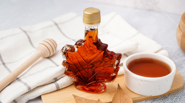 A bottle of maple syrup