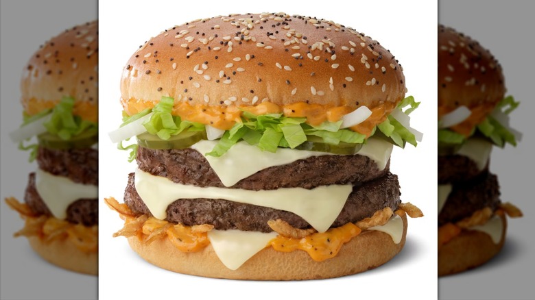 The Big Arch Burger from McDonald's, which features three slices of white cheddar cheese on it