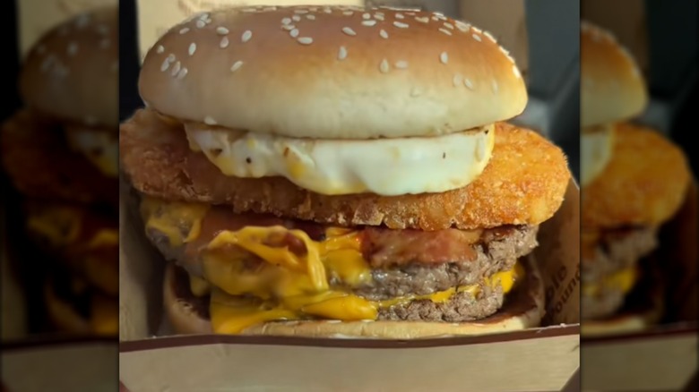 The Makeshift McBrunch Burger from McDonald's, which features an egg, a hashbrown, bacon, and two beef patties