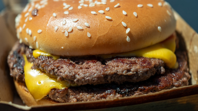 Close-up of McDonald's Double Quarter Pounder with cheese