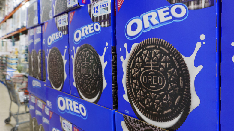 Oreo cookie boxes at a grocery store