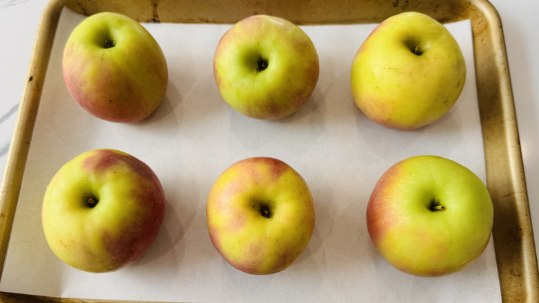 Apples on a baking sheet
