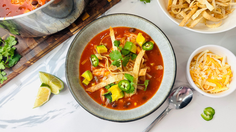 Bowl of chicken tortilla soup