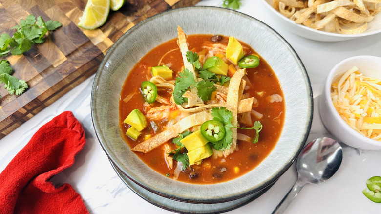 Bowl of chicken tortilla soup