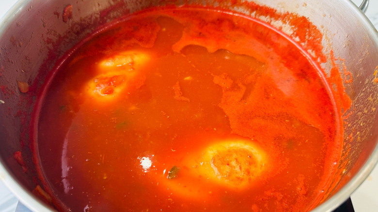 Chicken tortilla soup in pot