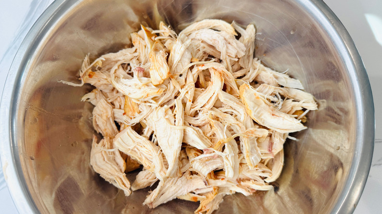 Shredded chicken in bowl
