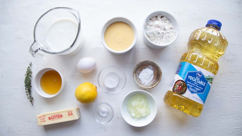 ingredients for hush puppies and lemon honey butter