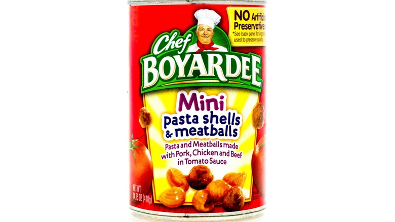 A can of Chef Boyardee mini pasta shells and meatballs