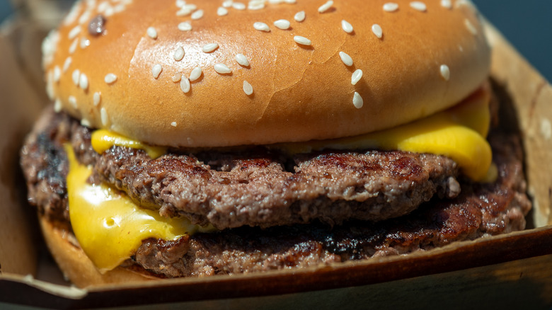Close-up of a McDonald's Double Quarter Pounder with Cheese