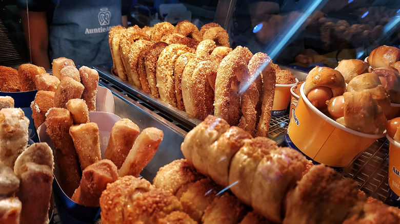 Auntie Anne's pretzels are featured in a heated display