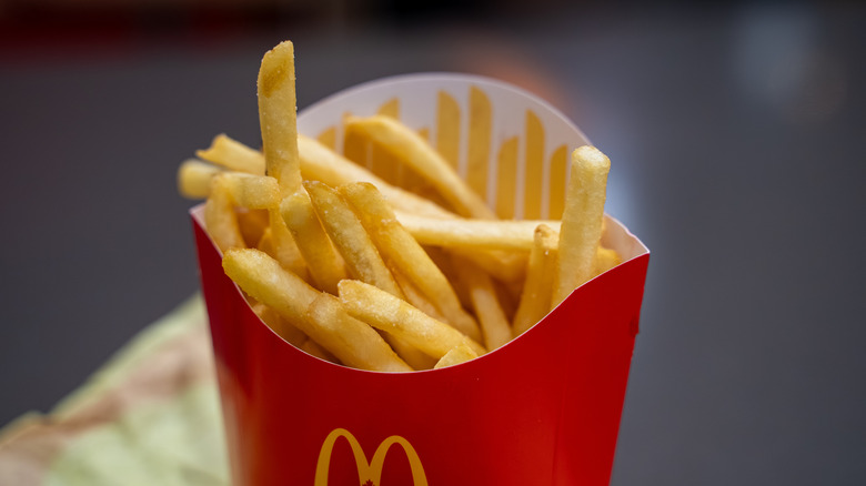 Top of McDonald's large fry carton, filled to the brim.