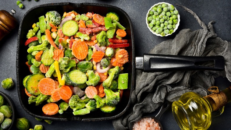 Frozen vegetables in pan