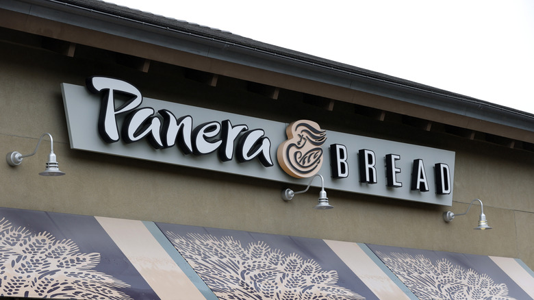 The sign on the exterior of a Panera Bread location during the day