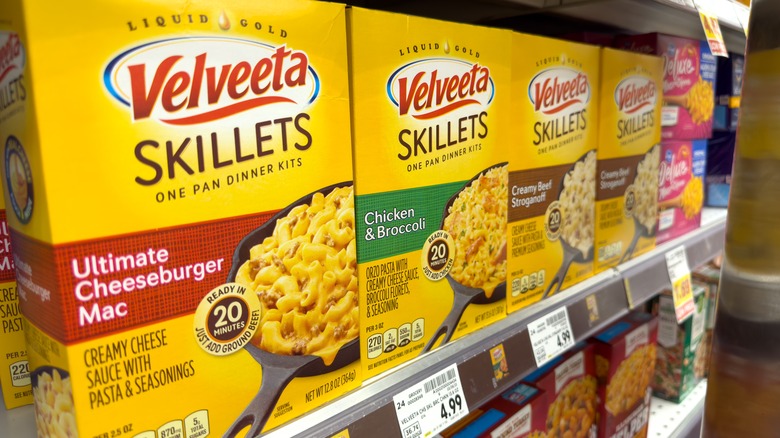 Velveeta Skillets boxes on store shelf