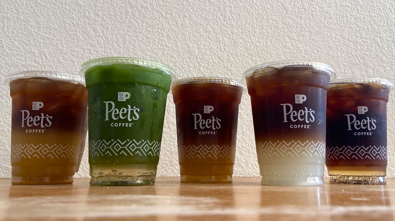 low angle of all five drinks