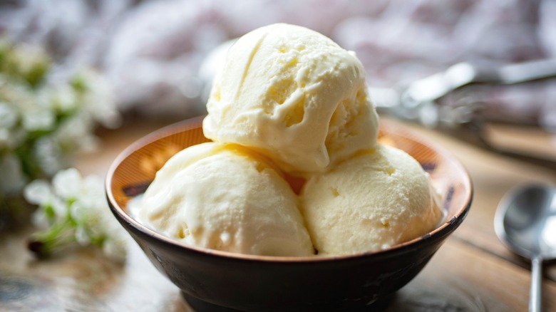 Vanilla ice cream in a bowl.
